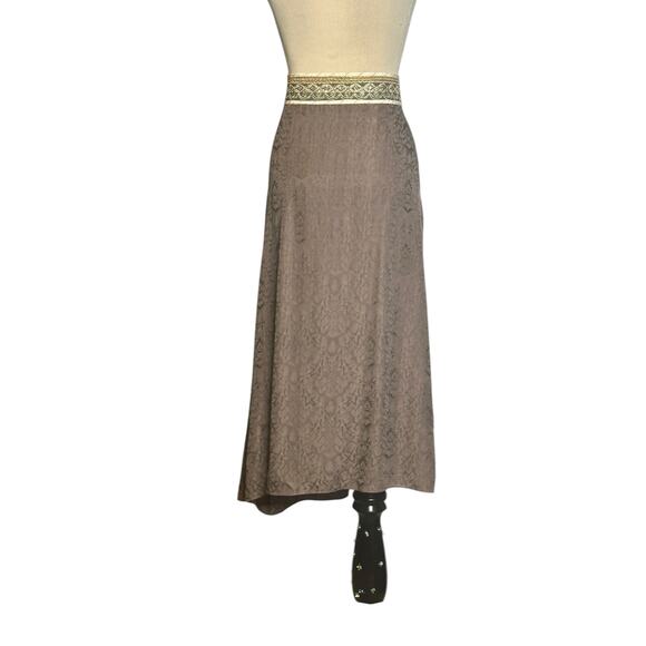 Armand Ventilo brown silk waist embroidered midi skirt size EU 42 US 12 - Picture 9 of 16
